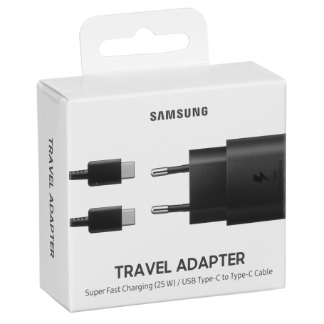 Kit Chargeur Type-C / Type-C Samsung 25W Noir - Retail Box (Origine)