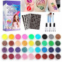 Kit de tatouage pailleté avec 36 couleurs et 160 pochoirs pour maquillage temporaire brillant(Reconditionné)